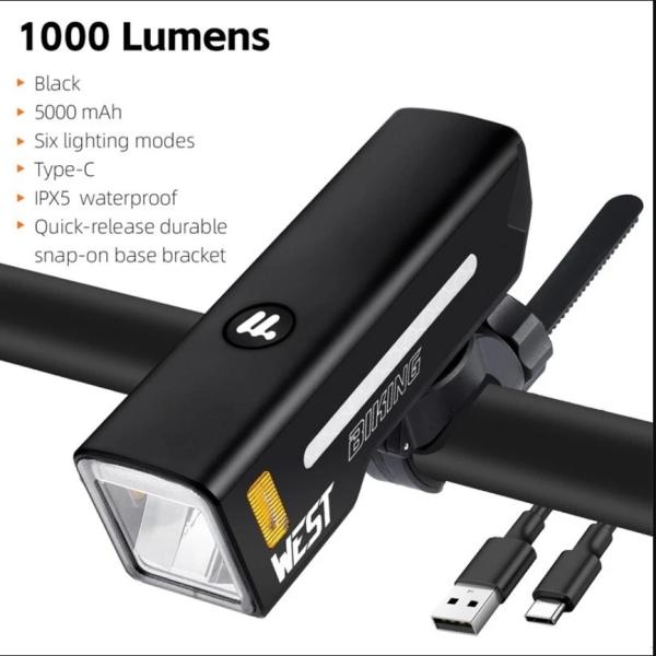west biking Front light 1000 Lumen